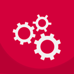 Three gears on a red background symbolizing the API